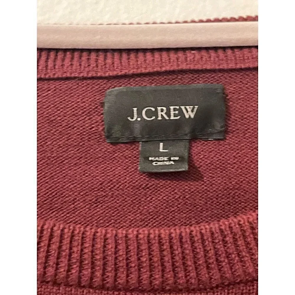 J Crew Burgundy Men's Cotton Crewneck Pullover Sweater Size Large